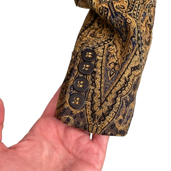 Vintage Luxe Paisley Blazer – Sz 12 Gold & Navy Statement Jacket Fall - Picture 7 of 11